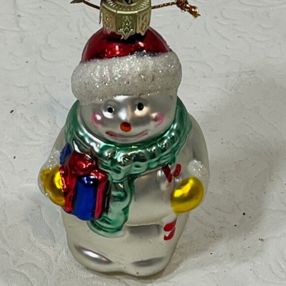 VTG Snowman Hand Blown Glass Glitter Christmas Tree Ornament 2"x3.25" - Picture 2 of 10